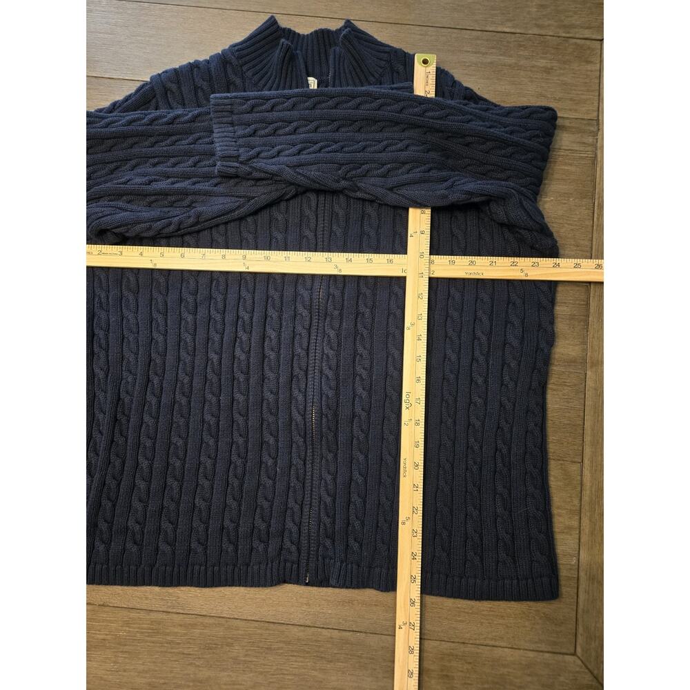 LL Bean Cable Knit Mock Neck Sweater Women's 3X Cotton Full Zip Navy Blue - Picture 5 of 5